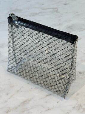 bebe Y2K Vintage Clear Logo Cosmetic Pouch Bag with Black Trim